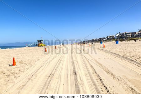 Marked Way At The Beach For The Cars Of The  Life Guard