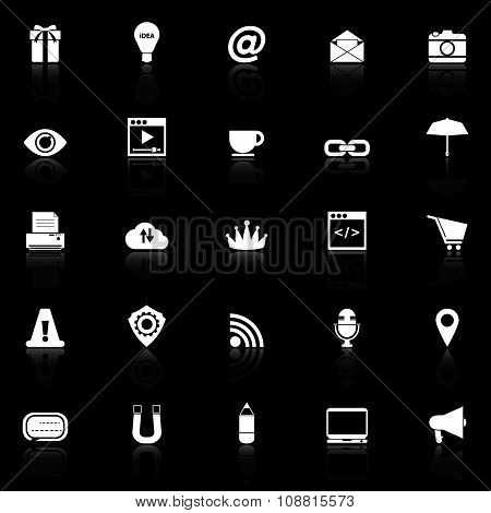 Internet Website Icons With Reflect On Black