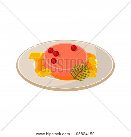 Pate with Basil and Berries on a Plate. Vector Illustration