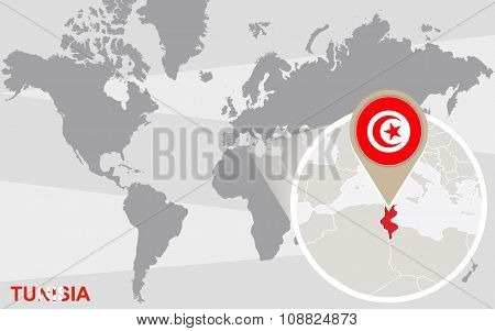 World Map With Magnified Tunisia