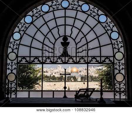 View From Dominus Flevit Church Located On The Mountain Of Olives On The Old Part Of City Jerusalem.