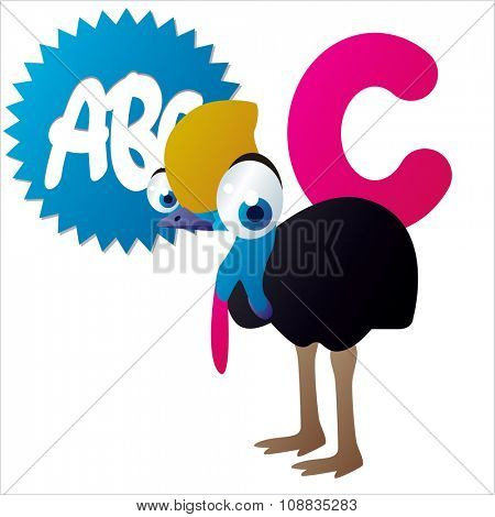 vector funny animals alphabet collection: C is for cute comic Cassowary