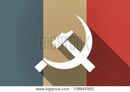 Long Shadow Flag Of France Vector Icon With  The Communist Symbol