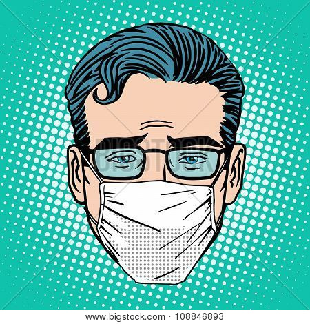 Retro Emoji sore virus infection medical mask face man