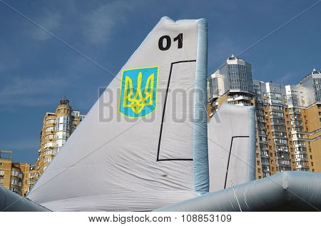 KIEV, UKRAINE - September 23, 2015: Ukrainian military jet imitation.Balloon