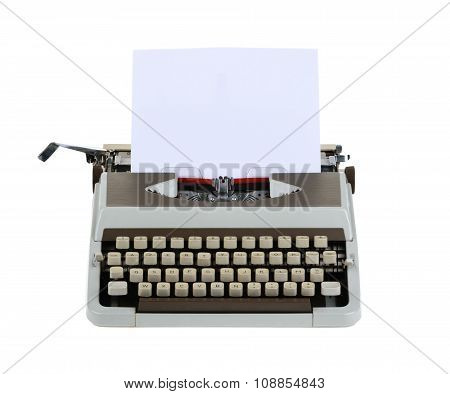 Typewriter With Sheet Of Paper Isolated On White Background.whithout Shadow