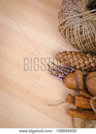 autumn decoration and empty space on wiid board