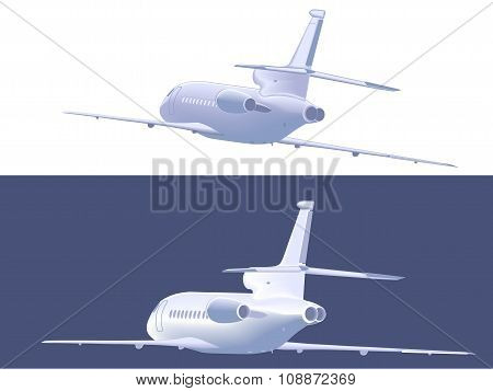 Flying Small Airliner. Rear  View. Vector Illustration.