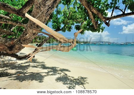 Bird From Wood In Paradise Beach