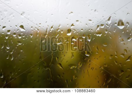 Drops of rain on glass