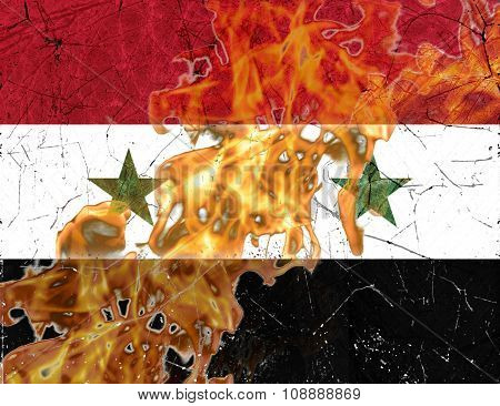 Syria Flag Burning War Concept
