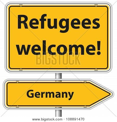 Illustration Vector Graphic Road Sign Refugees Germany