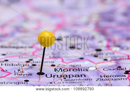 Uruapan pinned on a map of Mexico