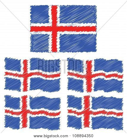 Flat And Waving Hand Draw Sketch Flag Of Iceland