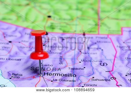Hermosillo pinned on a map of Mexico