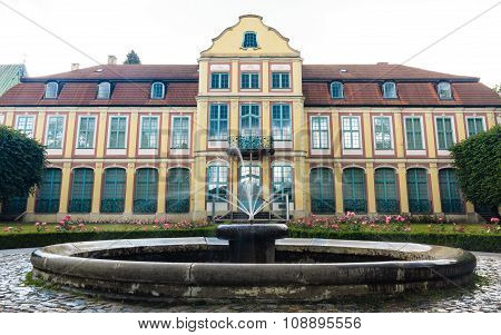 Abbots Palace In Gdansk Oliva Park. Building With Fountain