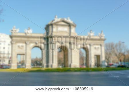 Defocused Background Of Alcal Gate In Madrid. Intentionally Blurred Post Production