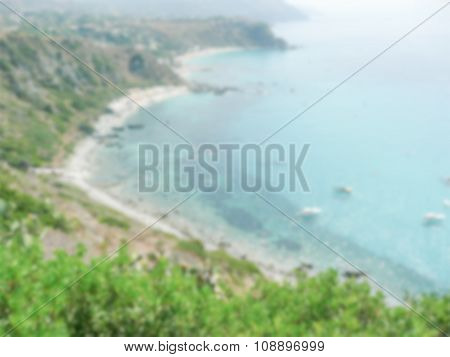Defocused Background With Aerial View Of The Coastline At Capo Vaticano, Italy
