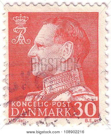 Denmark - Circa 1961: Stamp Printed By Denmark, Shows King Frederik, Circa 1961