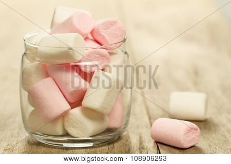 Sweet Colorful Marshmallows On Wooden Background