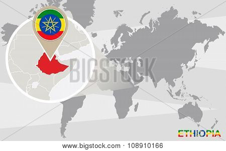 World Map With Magnified Ethiopia