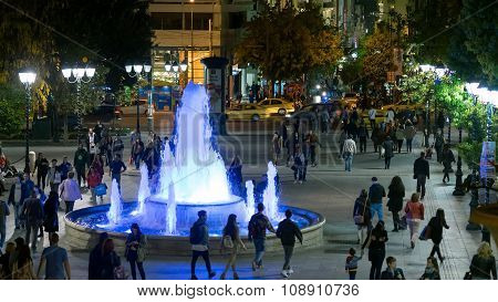 Athens, Greece 11 November 2015. Ordinary night life at Sintagma Athens square.