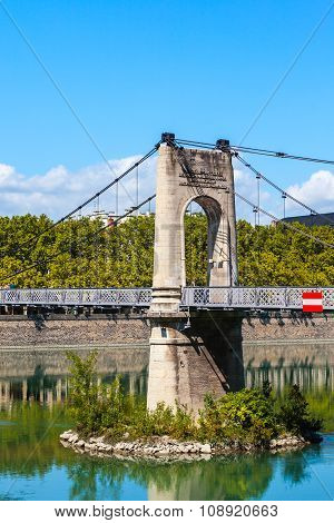 Old Passerelle Du College Bridge Over Rhone River In Lyon, France