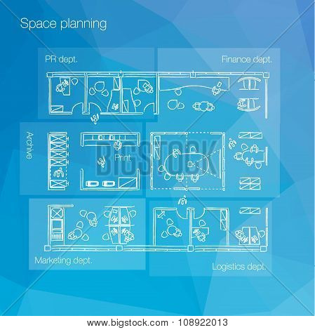 Sketch of office space planning.