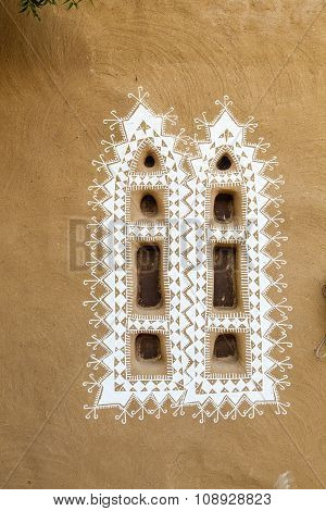 Nice Decorated Windows Of A Loam Hut