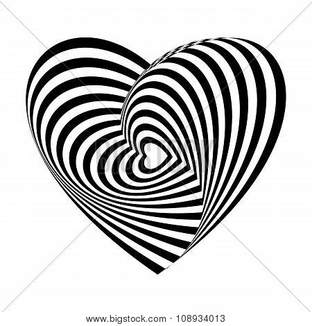 Geometric optical illusion black and white heart on a white background. Vector illustration