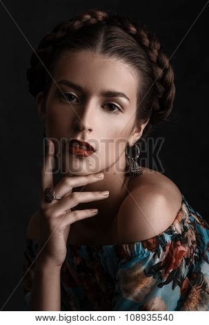 Portrait Of Beautiful Sensual Woman With Elegant Hairstyle