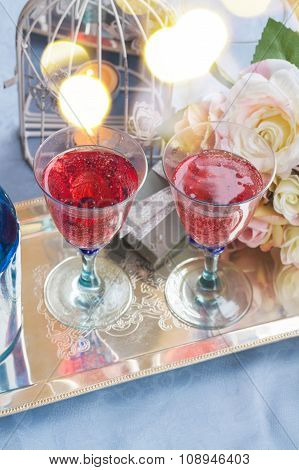 Twoo glasses of pink champagne