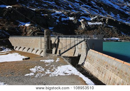 Beautiful Old Dam Of Lake Blanc, Bernina Pass