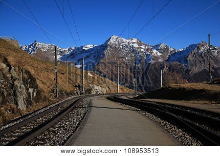 View From Alp Grum, Curved Track Of The Bernina Railway