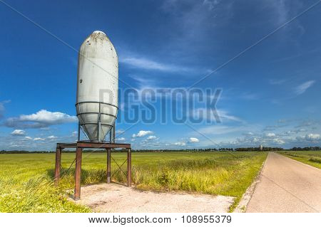 Silo Along A Road In Dutch Countryside