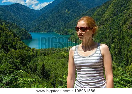 Smiling young tourist looking away