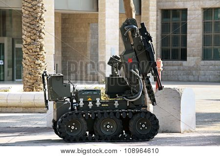 Robot Demining Suspicious Objects On The Street In Be'er Sheva