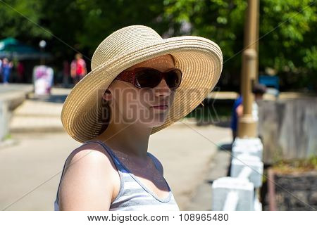 Young woman with panama hat