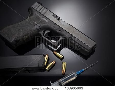 Pistol gun on black background