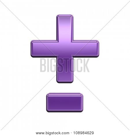 Hyphen, minus, plus marks from shiny purple alphabet set, isolated on white. Computer generated 3D photo rendering.
