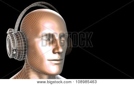 Man Listening to Music Meditating in Earphones 3d
