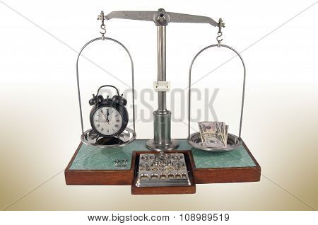 Old Style Pharmacy Scale With Money Heavier Than Clock