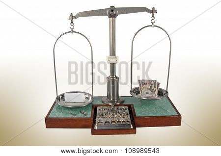 Old Style Pharmacy Scale With Small Box Heavier Than Money