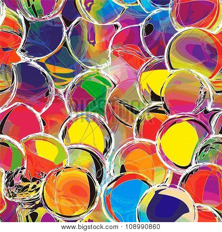 Rainbow seamless pattern with grunge circles and stripes