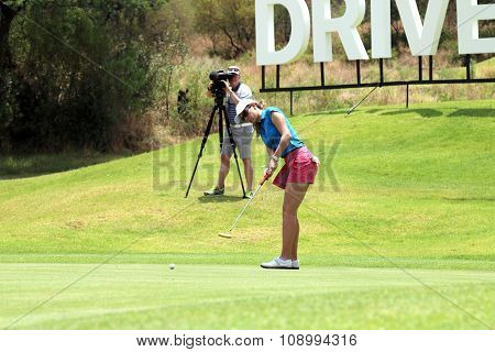 Ladies Pro Golfer Emma Cambrera-bello With Long Put November 2015 In South Africa