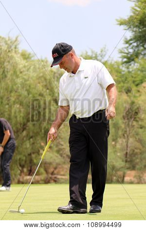 Mens Pro Golfer Thomas Levet Tapping The Ball In On November 2015 In South Africa