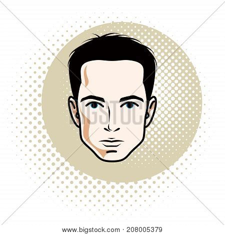 Caucasian confident brunet male attractive man face vector human portrait.