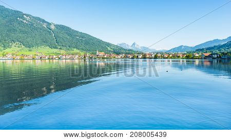 Small towns in Europe. Switzerland. Arth-Goldau. Along the coast of Lake Zug.