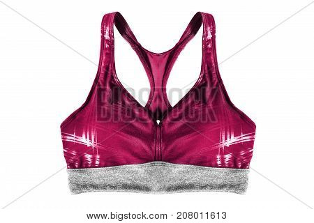 Pink sport bra isolated over white background