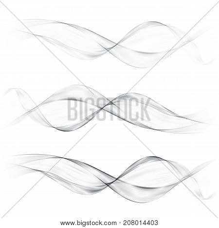Set abstract gray smoke wave. Transparent wave. Abstract smooth wave vector. Smoke gray wave. Vector Abstract Lines